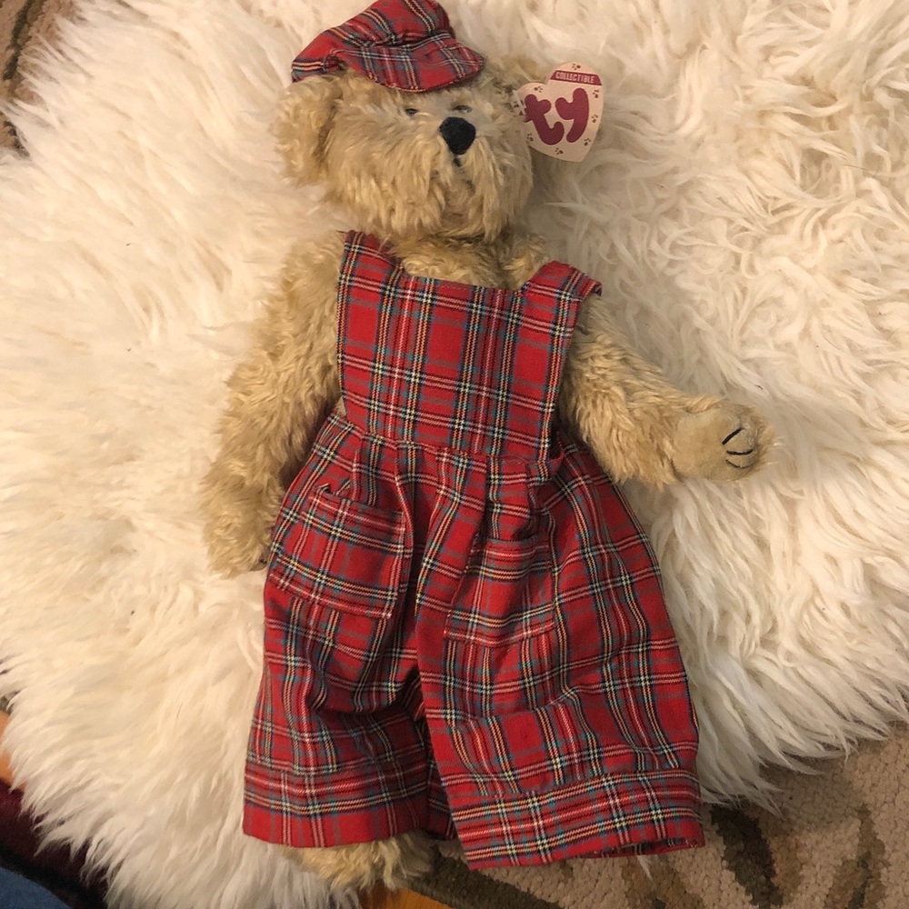 TY Plush Bear in Red Plaid Outfit - Kids Toy Scotch attic treasure